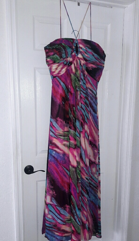 MultiColor Sleeveless Beaded Cocktail Evening Gown
